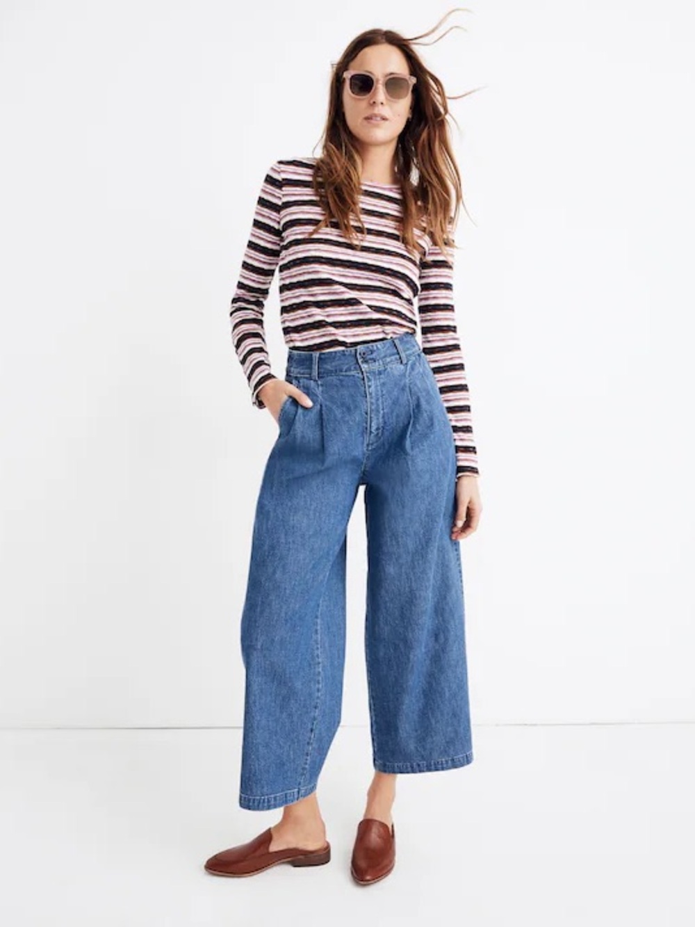 Madewell Pleated Wide Leg Crop Jeans in Willowdale Medium Wash SZ 10 30